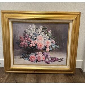 Pauline Casper’s Lilac and Peonies with Irises framed - see photos Artist Art VG